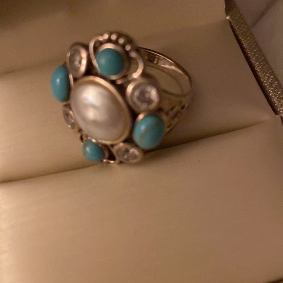 Turquoise freshwater pearl sterling silver ring - Picture 7 of 9